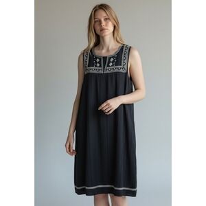 JJill Black‎ Striped Embroidered Shift Dress Women S Sleeveless Scoop Neck
